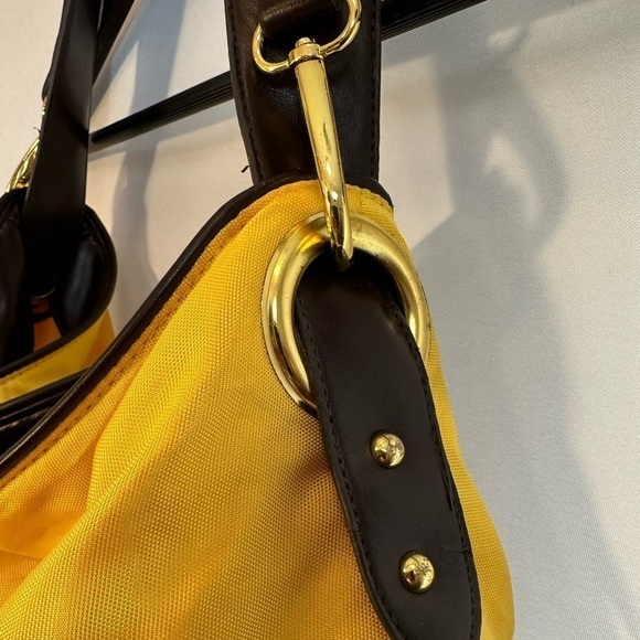 Kenneth Cole Reaction Womens Large Shoulder Hand Bag Hobo Leather Fabric Yellow - Picture 4 of 12